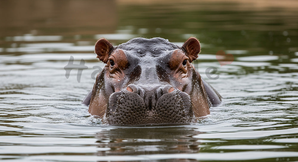 フリー素材 無料 写真｜資料スライドの背景に便利に使える動物園のカバが水面から顔を出すユニークな瞬間