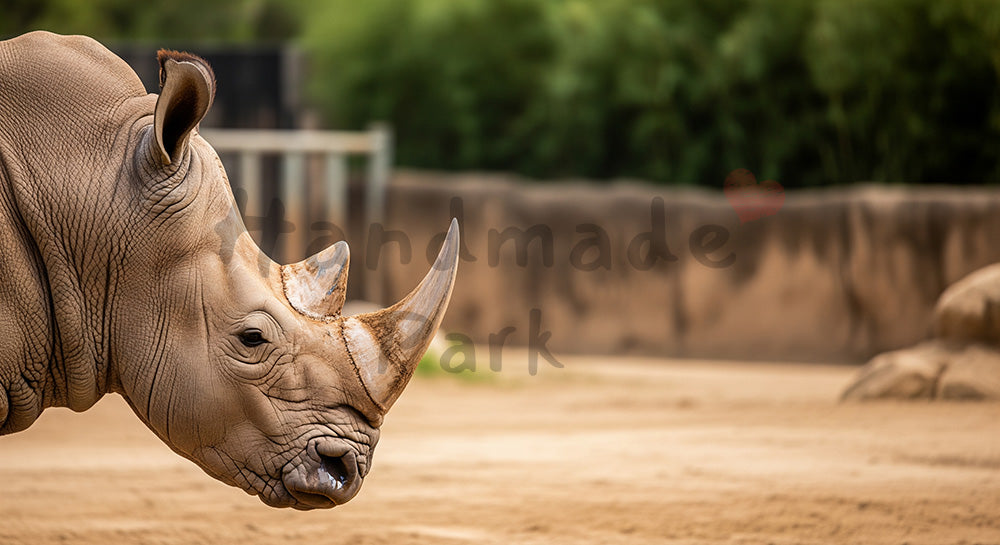 フリー素材 無料 写真｜保全啓発がある動物園のサイの迫力ある横顔｜LPのヘッダー画像に