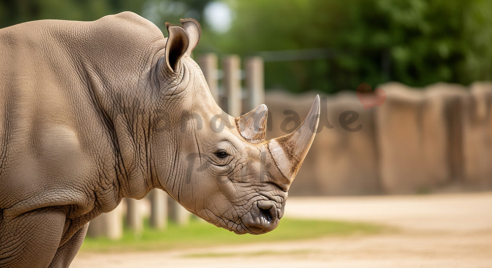 フリー素材 無料 写真｜やわらかな自然光の動物園のサイの迫力ある横顔｜LPのヘッダー画像に