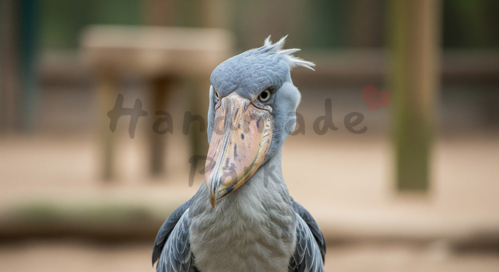 フリー素材 無料 写真｜動物園のハシビロコウの迫力ある表情、落ち着いたトーンの背景に