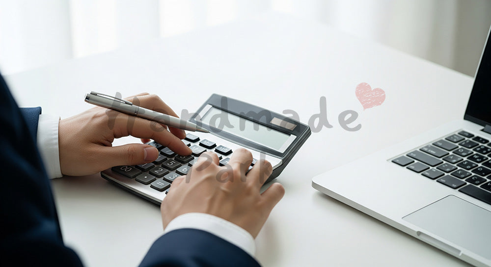 フリー素材 無料 写真｜日本人の手元 電卓とPC作業 余白あり｜SNS投稿・バナー向けイメージ写真