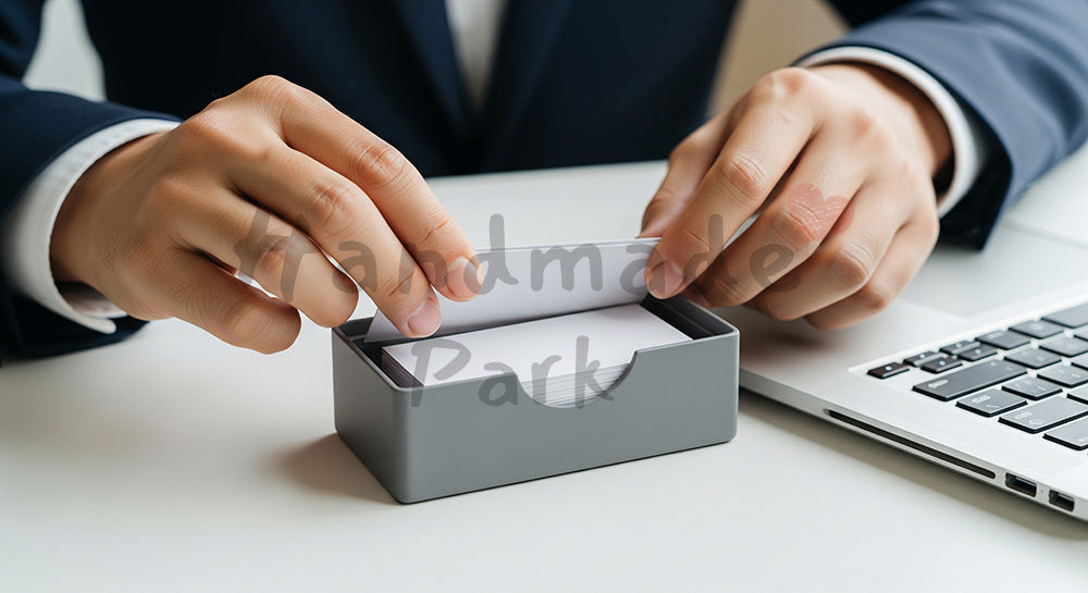 フリー素材 無料 写真｜日本人の手元 名刺準備 ビジネスシーン 余白｜SNS投稿・バナー向けイメージ写真