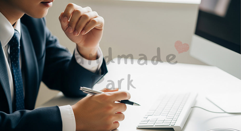 フリー素材 無料 写真｜日本人の手元 考えるポーズ 作業中の間 余白｜SNS投稿・バナー向けイメージ写真