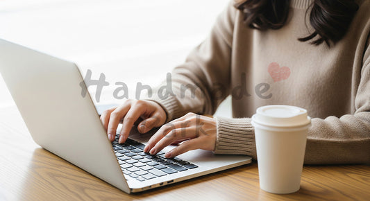 フリー素材 無料 写真｜20代日本人女性の手元 カフェでPC作業 余白｜SNS投稿・バナー向けイメージ写真