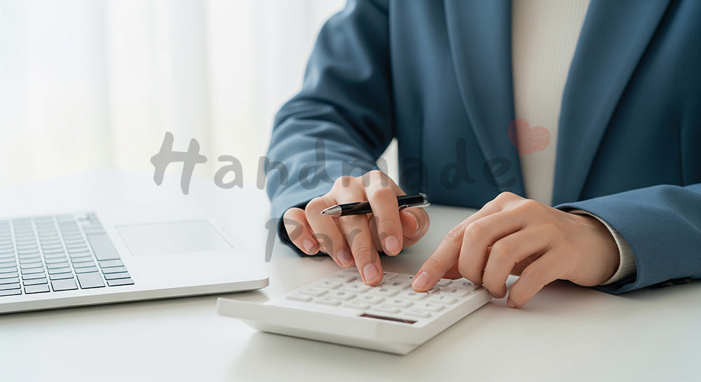 フリー素材 無料 写真｜20代日本人女性の手元 電卓とPC作業 見積もり感｜SNS投稿・バナー向けイメージ写真