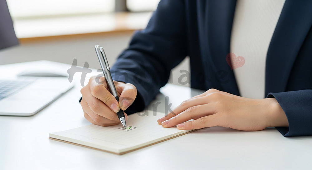 フリー素材 無料 写真｜20代日本人女性の手元 チェック作業 メモとPC｜作品紹介・告知に使える写真素材