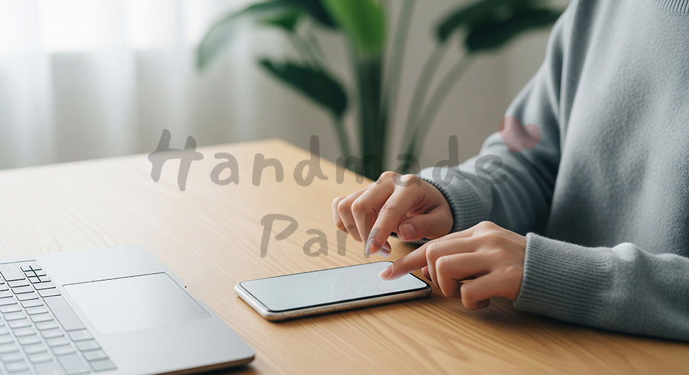 フリー素材 無料 写真｜20代日本人女性の手元 和モダン室内でスマホ操作 余白｜作品紹介・告知に使える写真素材