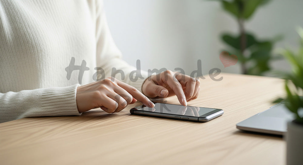 フリー素材 無料 写真|20代日本人女性の手元 和モダン室内でスマホ操作 余白|SNS投稿・バナー向けイメージ写真