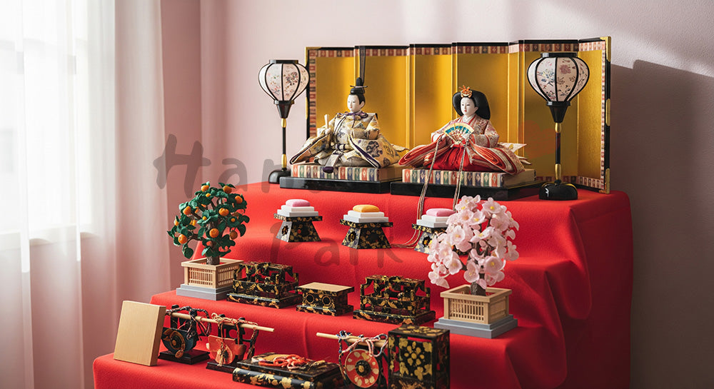 フリー素材 無料 写真｜保育園向け ひな祭り段飾りと余白の春のアイキャッチ画像｜文字入れしやすい余白あり