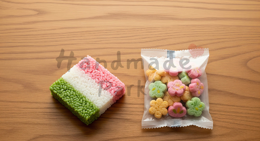 フリー素材 無料 写真｜菱餅とひなあられ 俯瞰で使いやすい春の告知用素材｜余白付きで告知に使いやすい
