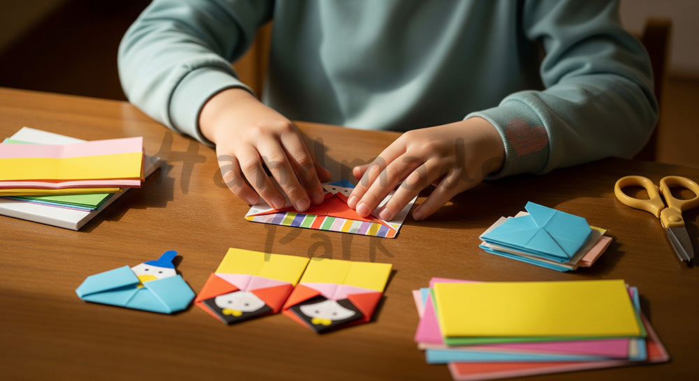 フリー素材 無料 写真｜保育園工作 紙雛を作る日本人の手元 余白｜余白付きで告知に使いやすい