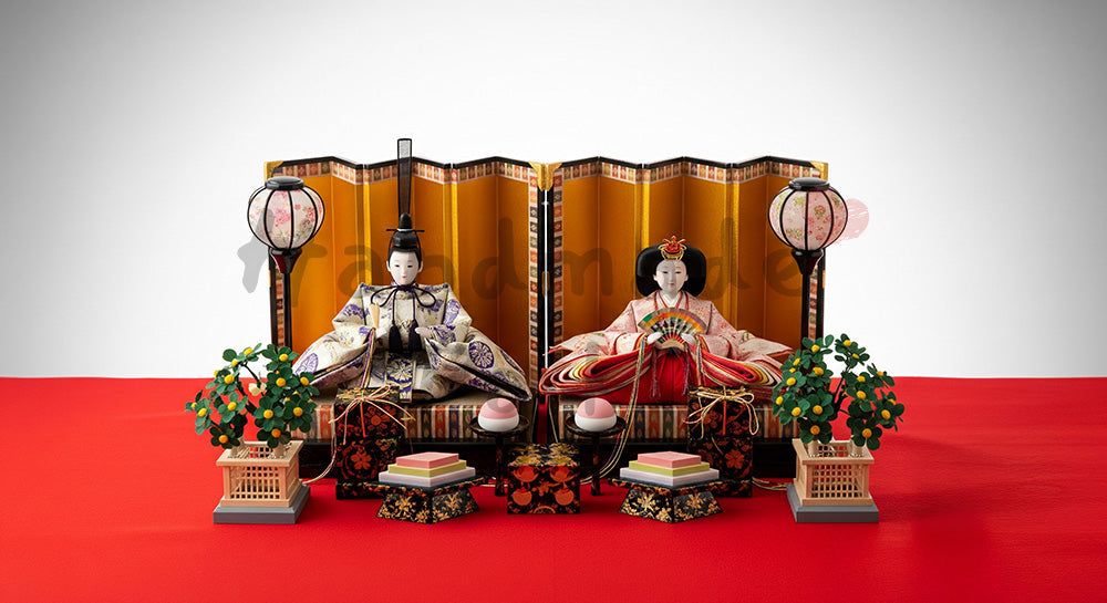 フリー素材 無料 写真｜親王飾りと淡いグラデーション背景 余白大｜テキストを載せやすい余白背景