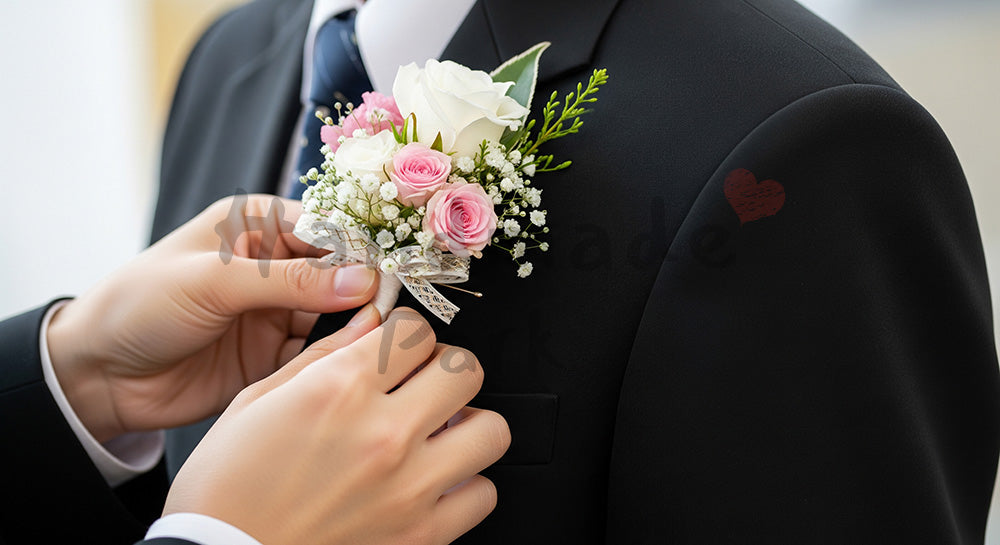 フリー素材 無料 写真|胸花を付ける手元 顔なし卒業の節目|LP・バナーに使える素材