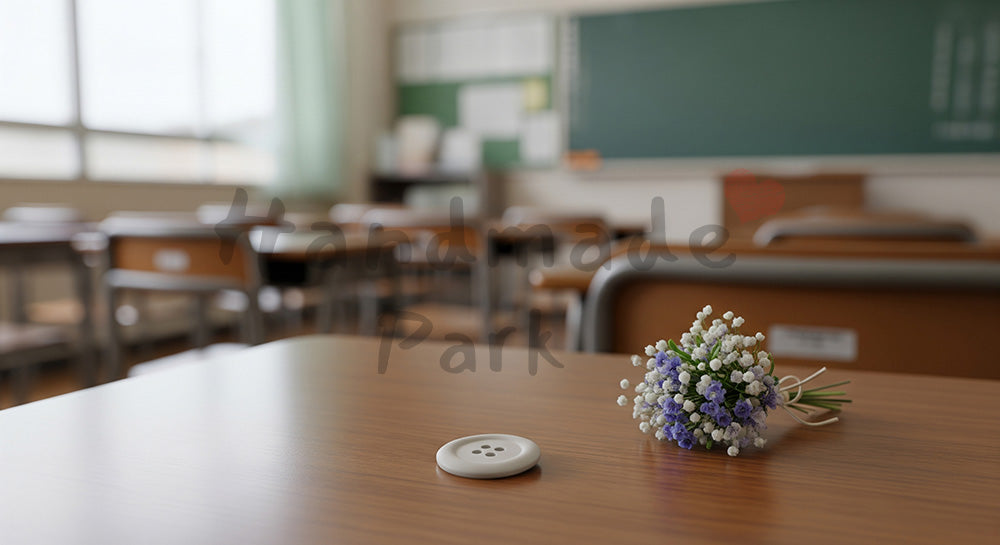 フリー素材 無料 写真｜第二ボタン風と花束 文字なし卒業の思い出｜余白たっぷりで見出しが入れやすい