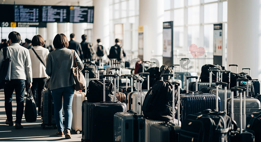 フリー素材 無料 写真｜GW旅行の出発 空港ロビー風 文字なし・余白あり｜文字入れしやすい余白あり