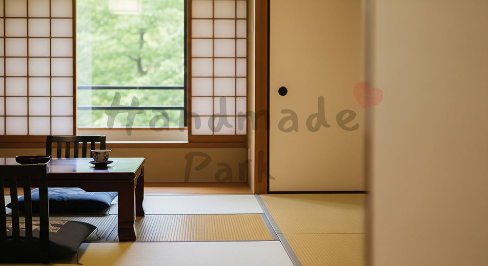 フリー素材 無料 写真｜GW温泉旅行 和モダン客室と新緑 余白｜テキストを載せやすい余白背景