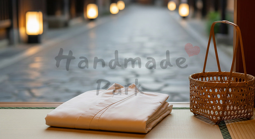 フリー素材 無料 写真｜GW温泉街さんぽ 浴衣と竹かご 余白｜余白を活かしたアイキャッチ