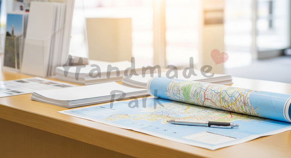 フリー素材 無料 写真｜GW観光計画 地図とパンフ風 文字なし・余白あり｜余白を活かしたアイキャッチ