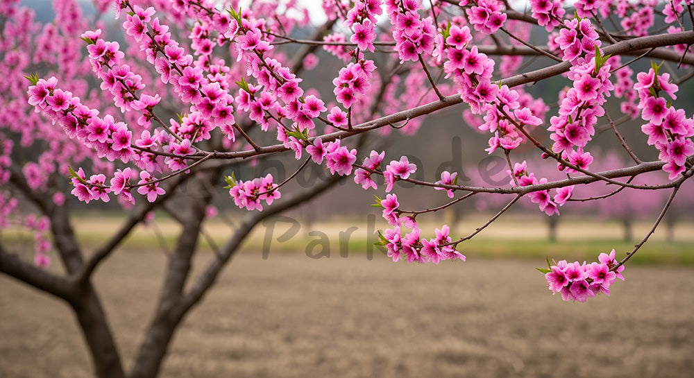 フリー素材 無料 写真｜桃の花農村の春を感じる余白背景｜作品紹介に使えるナチュラルな画像