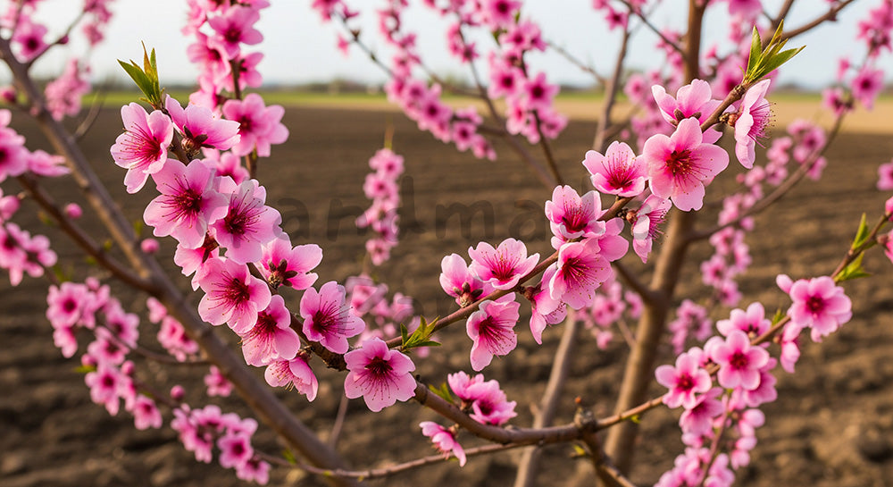 フリー素材 無料 写真｜桃の花農村の春を感じる余白背景｜商品ページに使えるナチュラルな画像