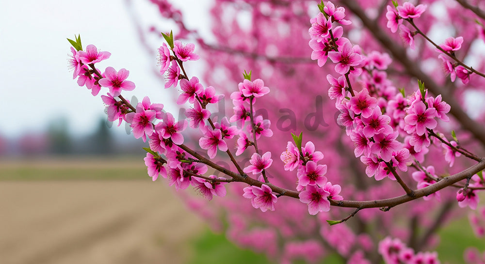 フリー素材 無料 写真｜桃の花農村の春を感じる余白背景｜SNS投稿に使えるナチュラルな画像