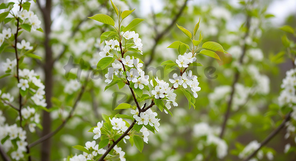 フリー素材 無料 写真｜ジューンベリーの白花庭木の春背景余白｜商品ページに使えるナチュラルな画像