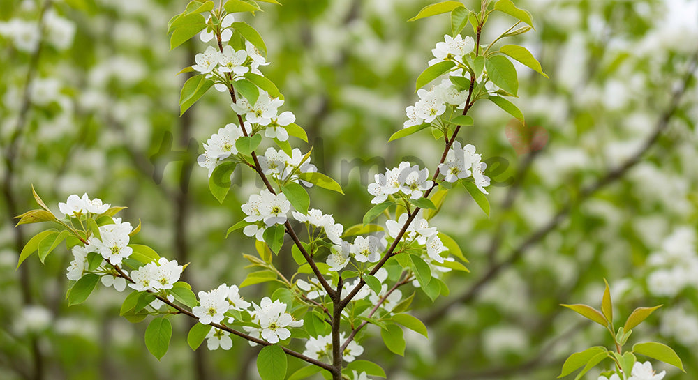 フリー素材 無料 写真｜ジューンベリーの白花庭木の春背景余白｜告知バナーに使えるナチュラルな画像