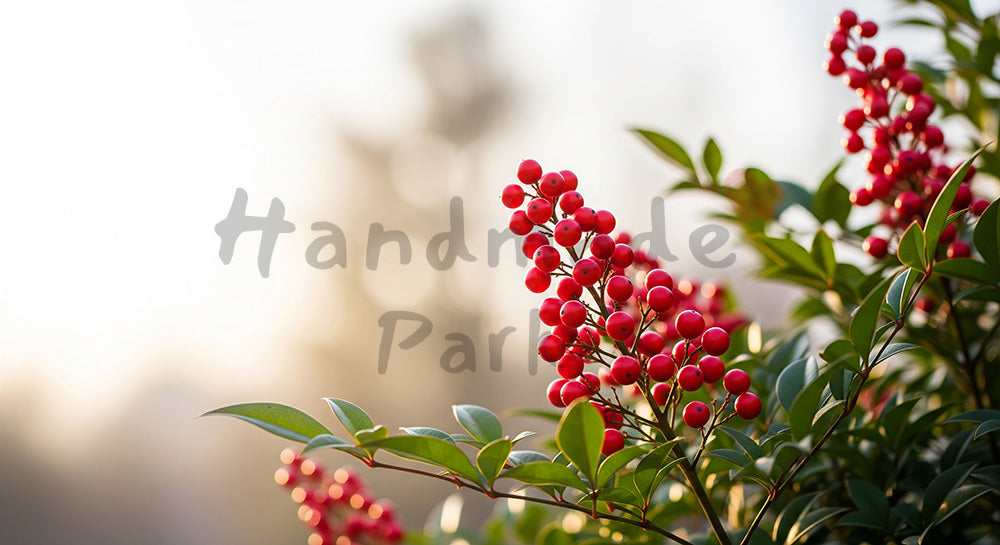 フリー素材 無料 写真｜ナンテンの赤い実冬の和小物背景余白｜作品紹介に使えるナチュラルな画像