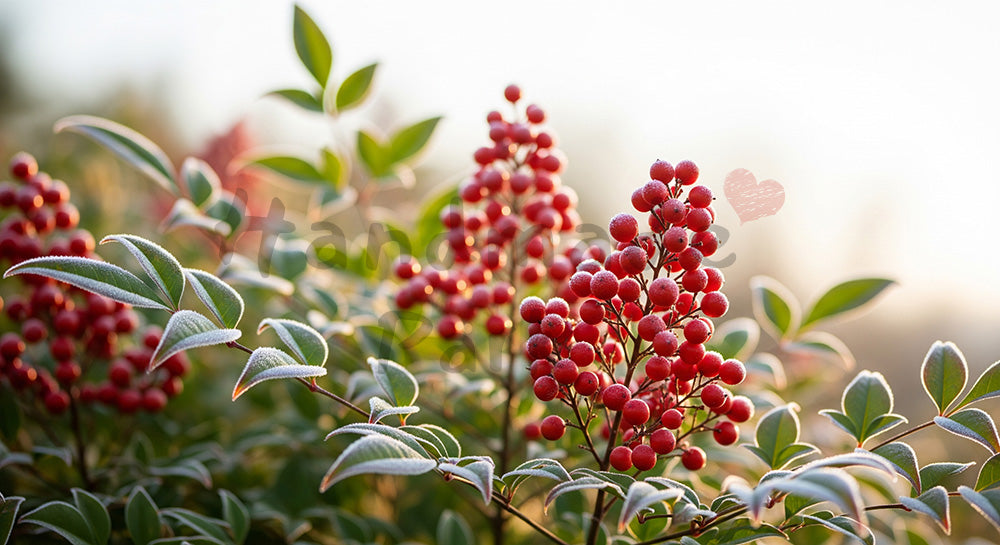 フリー素材 無料 写真｜ナンテンの赤い実冬の和小物背景余白｜SNS投稿に使えるナチュラルな画像