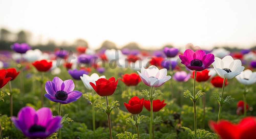 フリー素材 無料 写真｜野原に咲くアネモネ逆光のやさしい光｜プロフィールに使えるナチュラルな画像