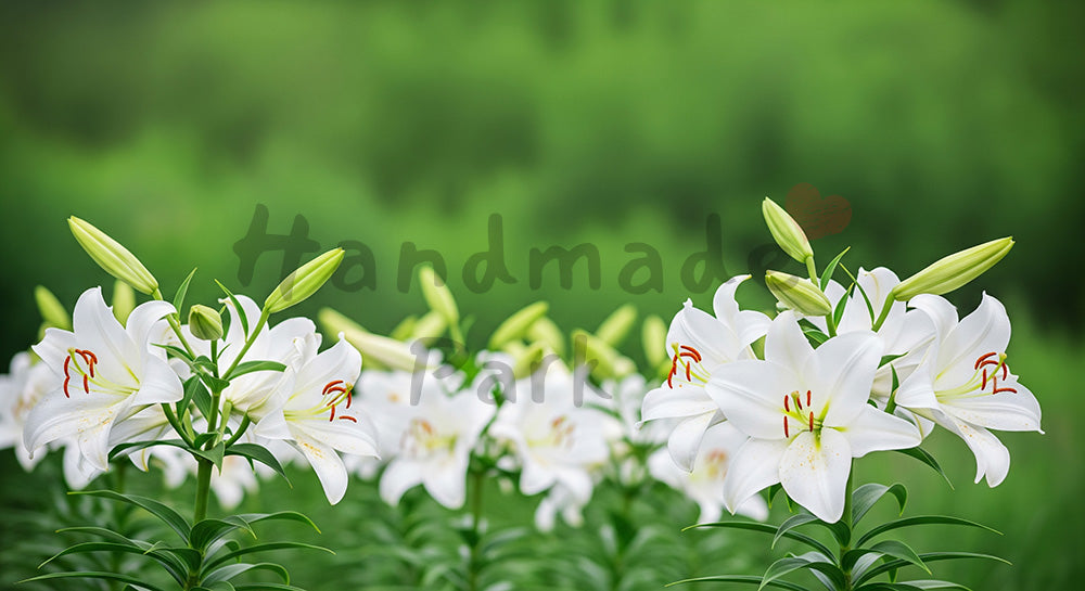 フリー素材 無料 写真｜清潔感のあるユリとグリーンボケ｜作品紹介に使えるナチュラルな画像