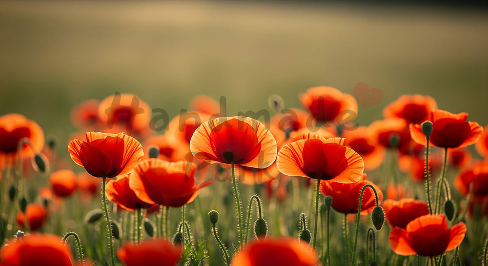 フリー素材 無料 写真｜光に透けるポピーの草地大きなボケ余白｜作品紹介に使えるナチュラルな画像