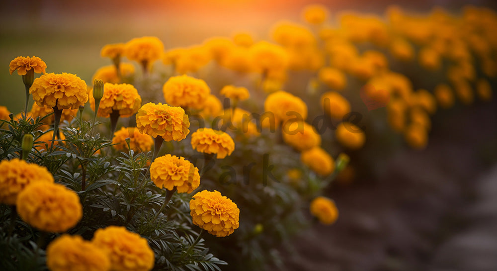 フリー素材 無料 写真｜夕方光のマリーゴールド温かいボケ背景｜作品紹介に使えるナチュラルな画像