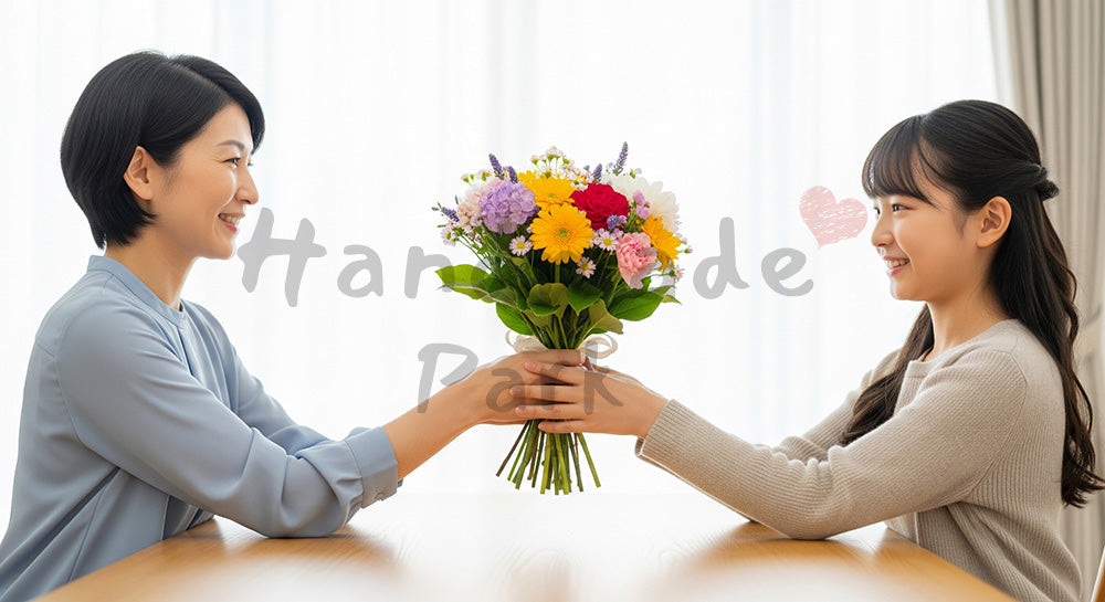 フリー素材 無料 写真｜母の日 上品 花束を受け取る手元のアップ｜広告・チラシの挿し絵に