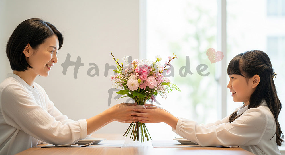 フリー素材 無料 写真｜母の日 ナチュラル 花束を受け取る手元のアップ｜特集ページの見出しに便利