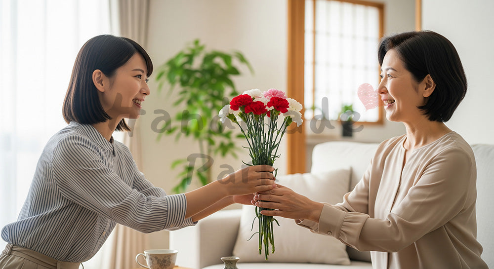 フリー素材 無料 写真｜母の日 花束を受け取る手元のアップ｜SNS投稿のアイキャッチ向け