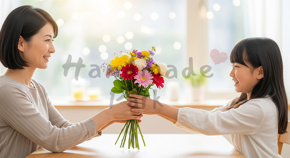 フリー素材 無料 写真｜母の日 花束を受け取る手元のアップ｜記事・スライドの差し込みに（特集向け）