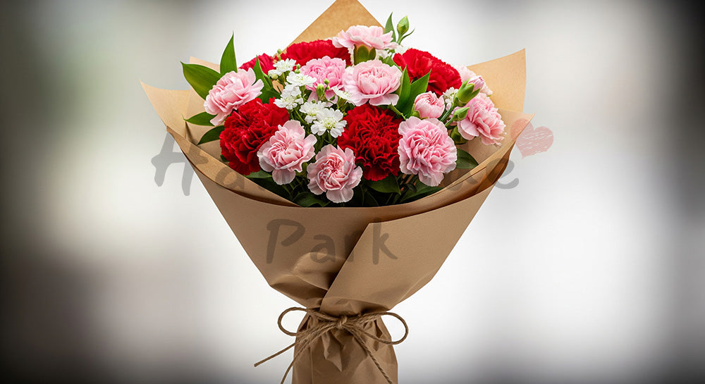 フリー素材 無料 写真｜母の日 温かい クラフト紙の花束アップと余白｜余白たっぷりで見出しが入れやすい