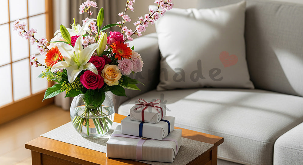 フリー素材 無料 写真｜母の日 温かい 無地カードと花でメッセージの雰囲気｜広告・チラシの挿し絵に