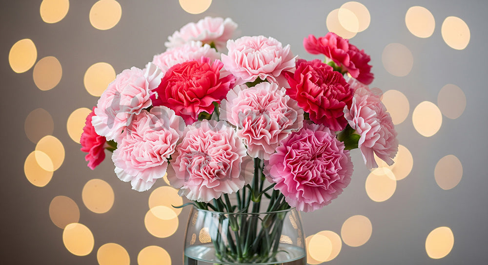 フリー素材 無料 写真｜母の日 花瓶の花とやさしい玉ボケ背景｜SNS投稿のアイキャッチ向け