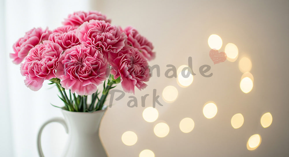 フリー素材 無料 写真｜母の日 上品 花瓶の花とやさしい玉ボケ背景｜告知画像に合わせやすい