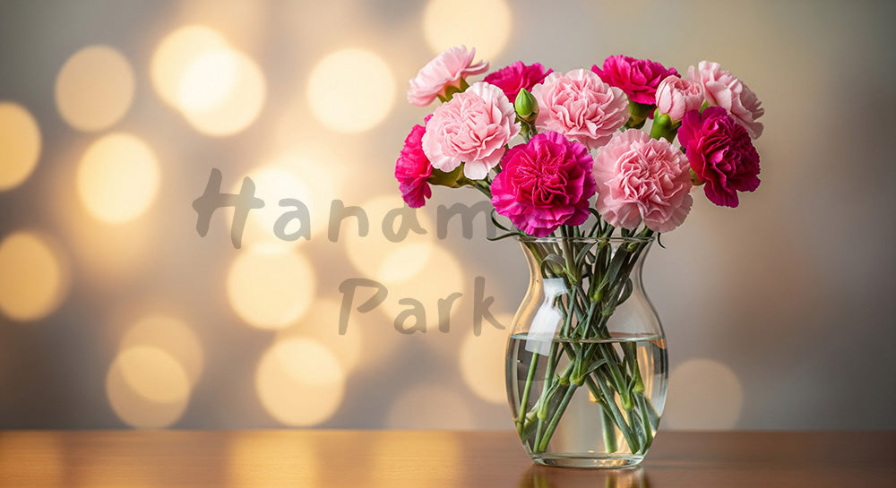 フリー素材 無料 写真｜母の日 上品 花瓶の花とやさしい玉ボケ背景｜SNS投稿のアイキャッチ向け