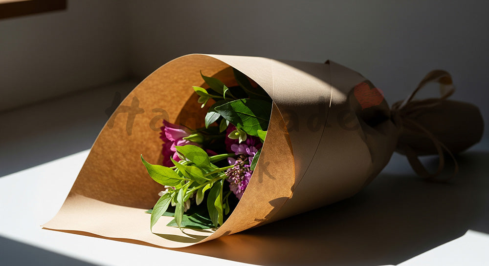 フリー素材 無料 写真｜母の日 クラフト紙の質感と花束の静物｜LP・バナーに使える素材