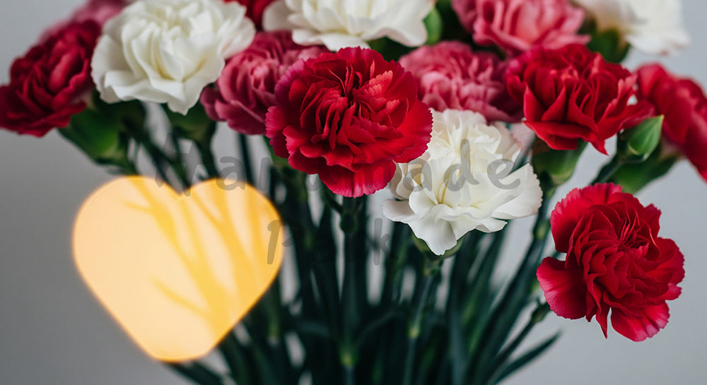 フリー素材 無料 写真｜母の日 花束とハートの玉ボケ 抽象背景｜特集ページの見出しに便利
