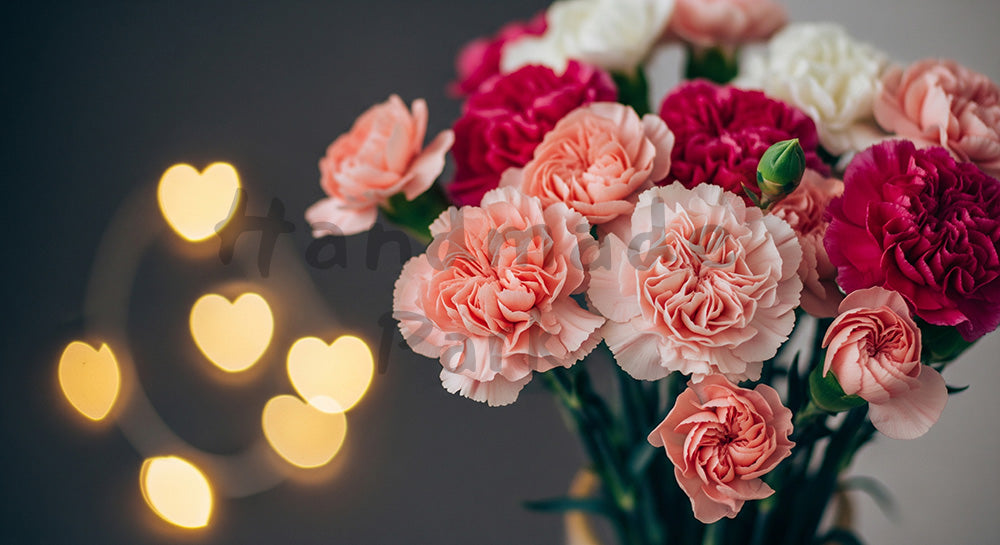 フリー素材 無料 写真｜母の日 ナチュラル 花束とハートの玉ボケ 抽象背景｜記事・スライドの差し込みに