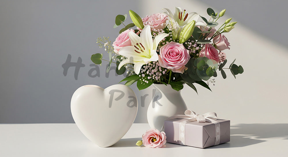 フリー素材 無料 写真｜母の日 ハート型キャンドルとギフトの静物｜記事・スライドの差し込みに