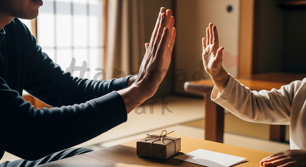 フリー素材 無料 写真｜父の日向け ハイタッチとギフト 手元中心｜メッセージ画像に合わせやすい