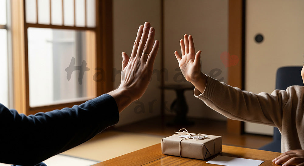 フリー素材 無料 写真｜父の日 ハイタッチとギフト 手元中心 シーン｜ギフト訴求に使いやすい