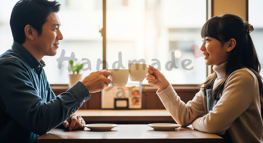フリー素材 無料 写真|父の日 カフェでコーヒー乾杯 手元のアップ|SNS投稿のアイキャッチ向け