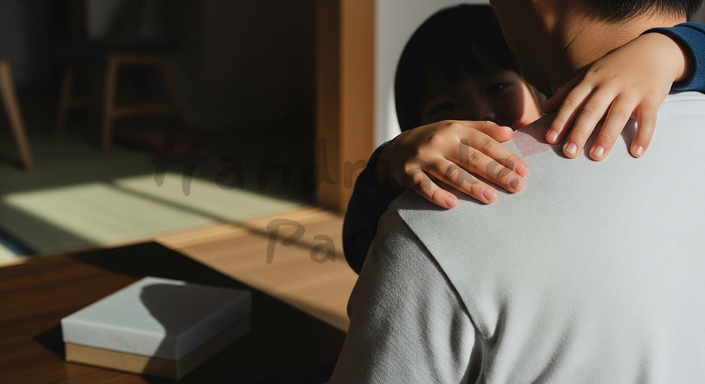 フリー素材 無料 写真｜父の日 感謝の仕草 手元中心とギフト シーン｜メッセージ画像に合わせやすい